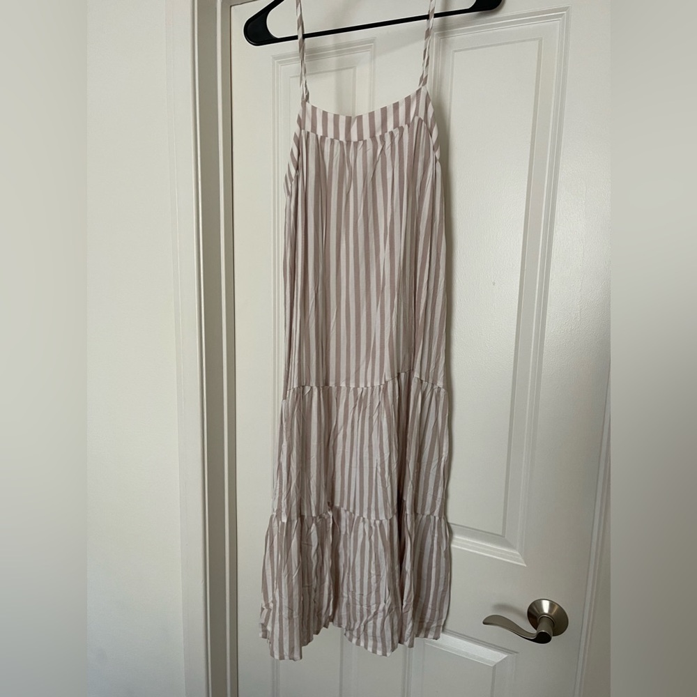 Striped Ruffle Hem Cami Dress in Khaki - Picture 4 of 5